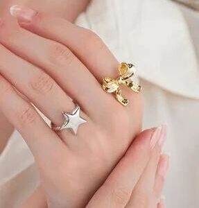 Kadın Ayarlanabilir 2li Yıldız Ve Fiyonklu Yüzük